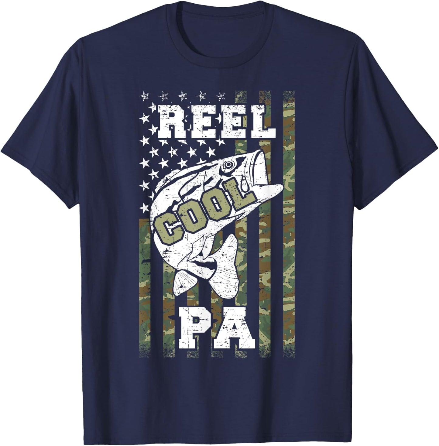 Reel cool pa Fisherman Camouflage American Flag Fishing T-Shirt - T-Shirt | Navy