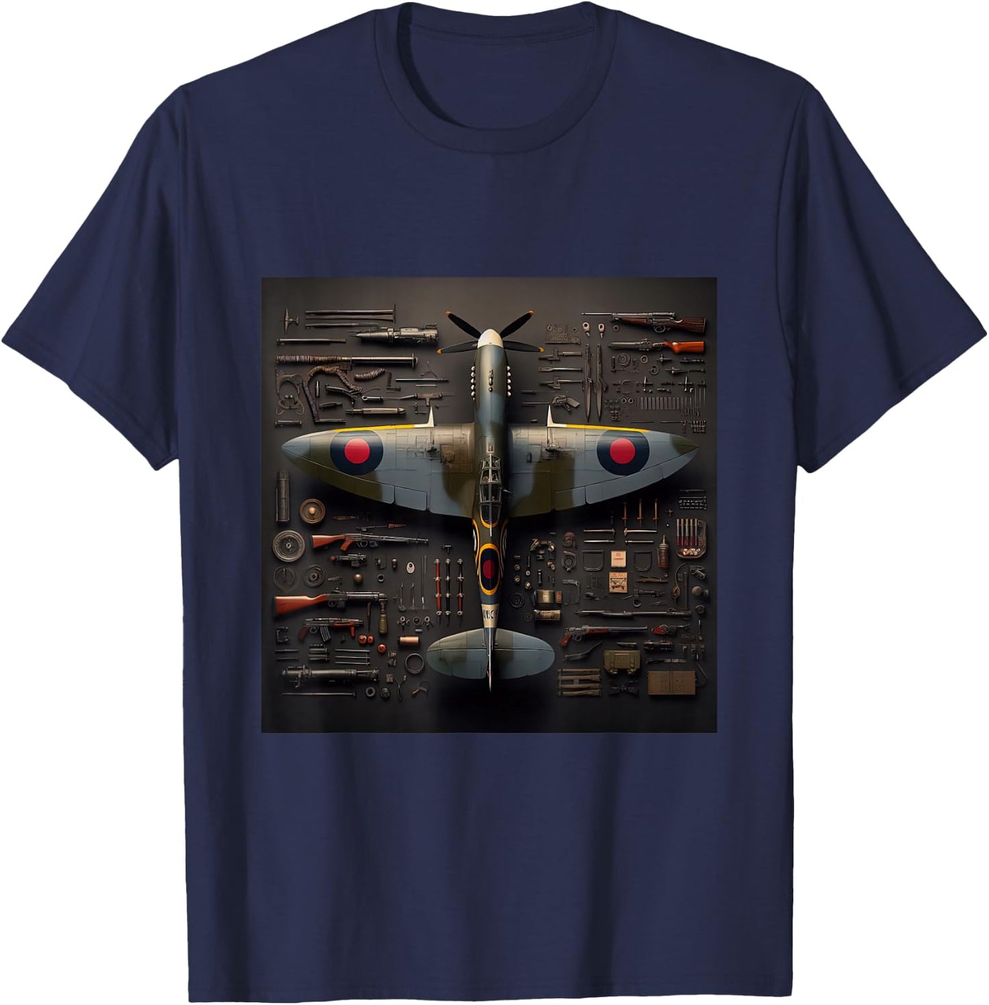 WW2 Spitfire Iconic British Airplane Assembly Parts T-Shirt - T-Shirt | Navy