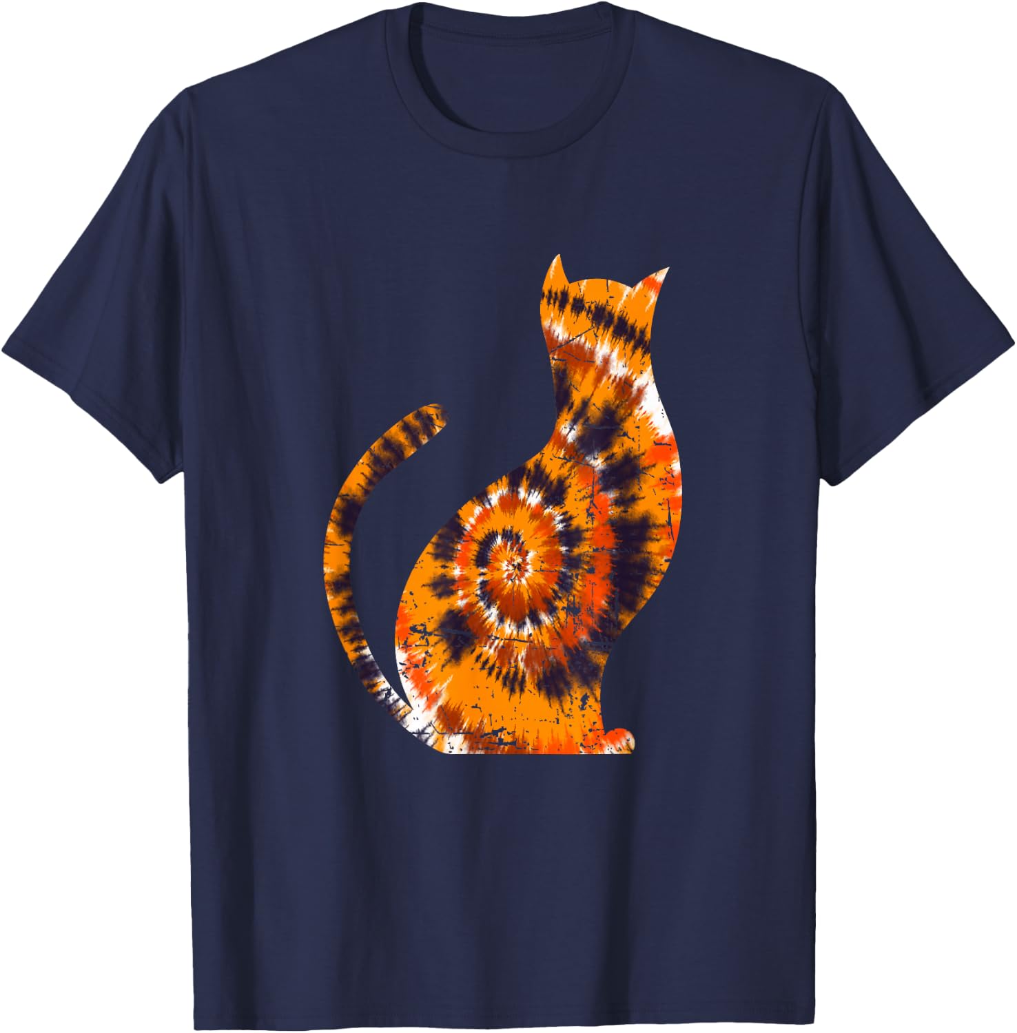 Orange Tie Dye Halloween Cat T-Shirt - T-Shirt | Navy