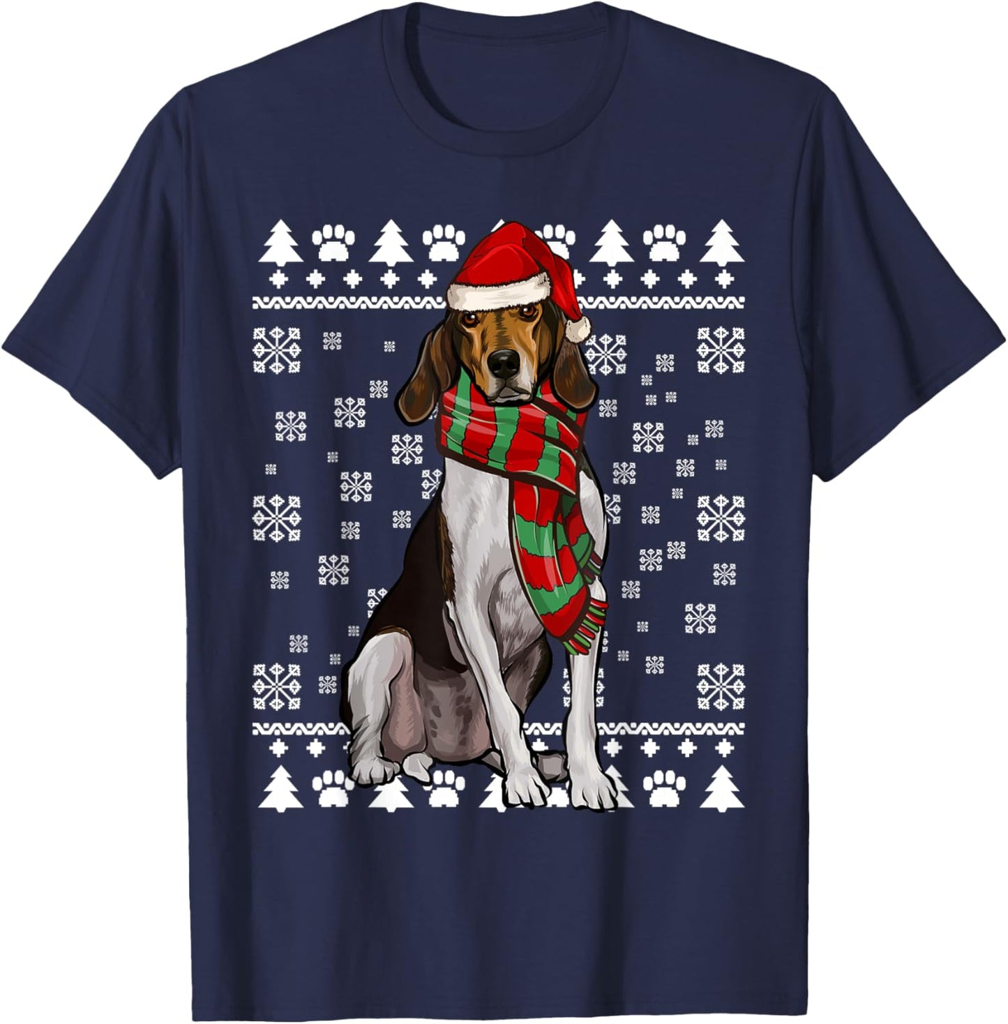 Treeing Walker Coonhound Dog Santa Hat Xmas Ugly Christmas T-Shirt - T-Shirt | Navy