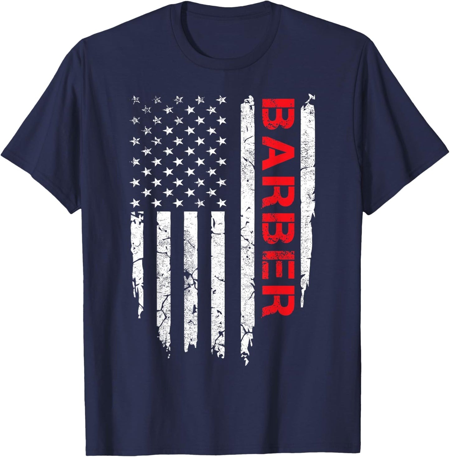 Vintage American Flag Barber 4th of July Patriotic T-Shirt - T-Shirt | Navy