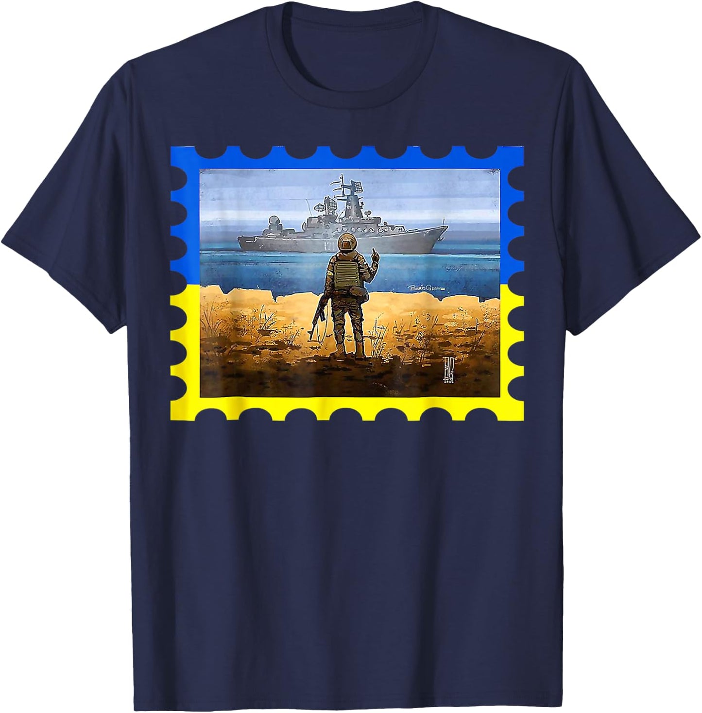 Vintage Ukraine Postage Stamp Flag Pride T-Shirt - T-Shirt | Navy