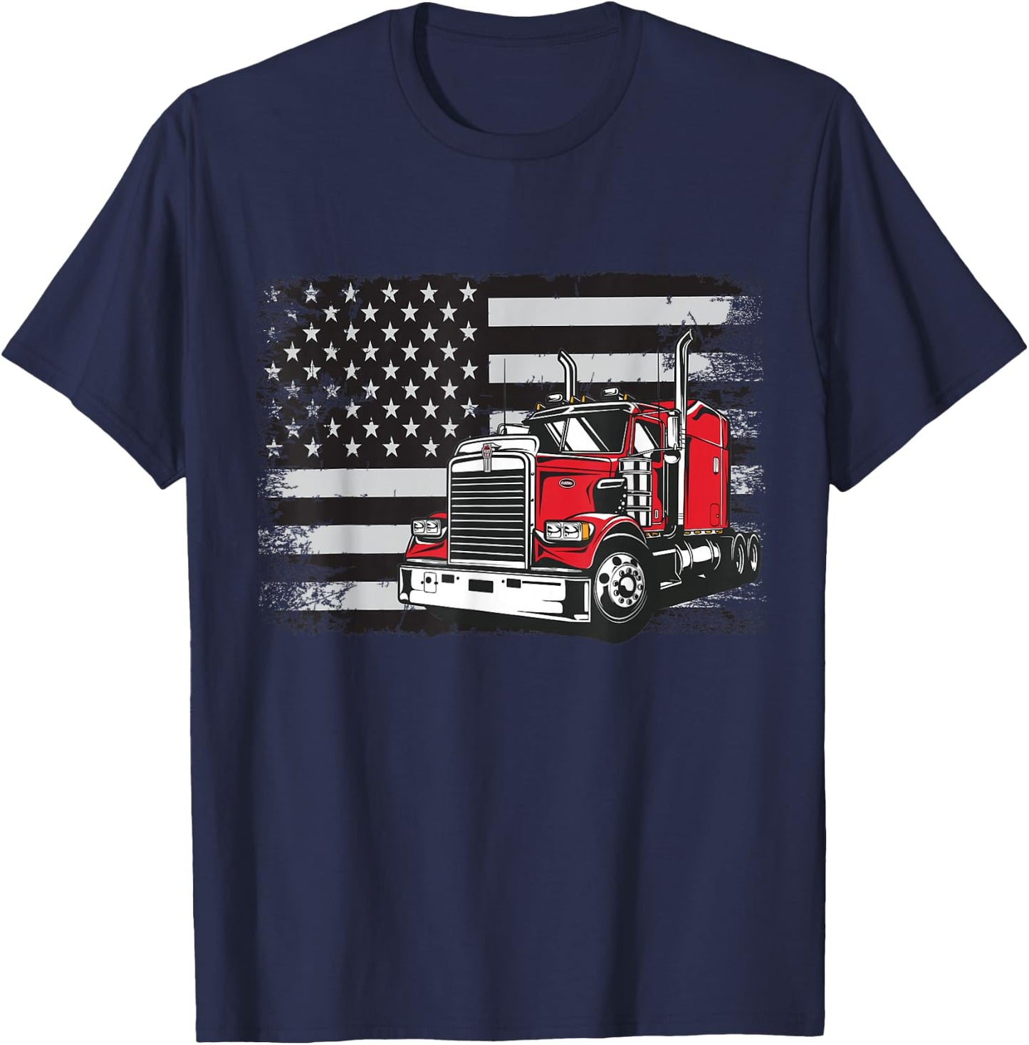 US American Flag Semi Truck Driver T-Shirt - T-Shirt | Navy