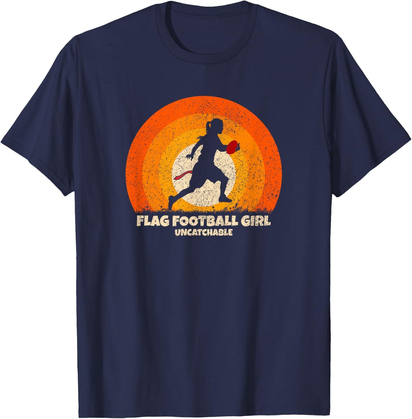 Flag Football Girl Uncatchable on Flag Football T-Shirt - T-Shirt | Navy