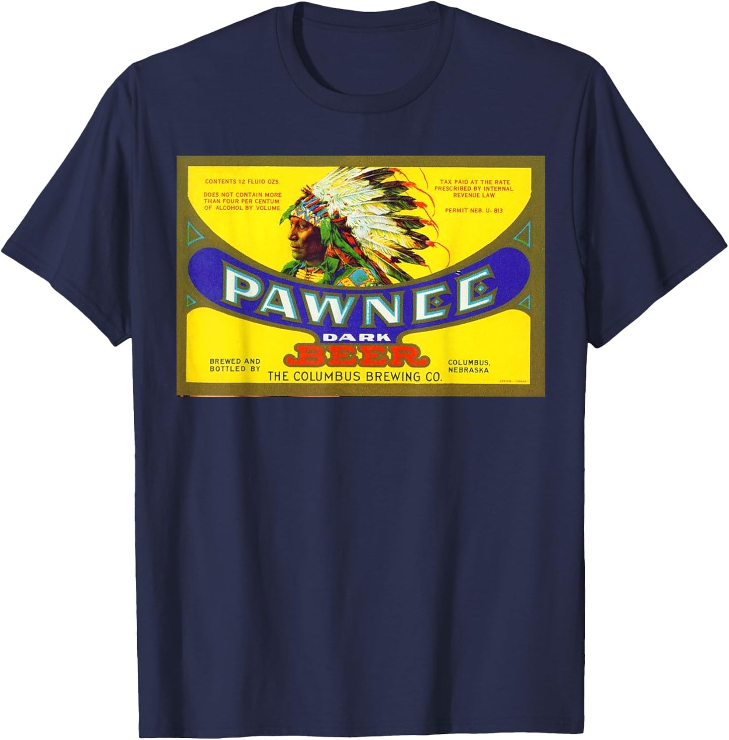 Vintage Pawnee Beer Advertising Design T-Shirt - T-Shirt | Navy