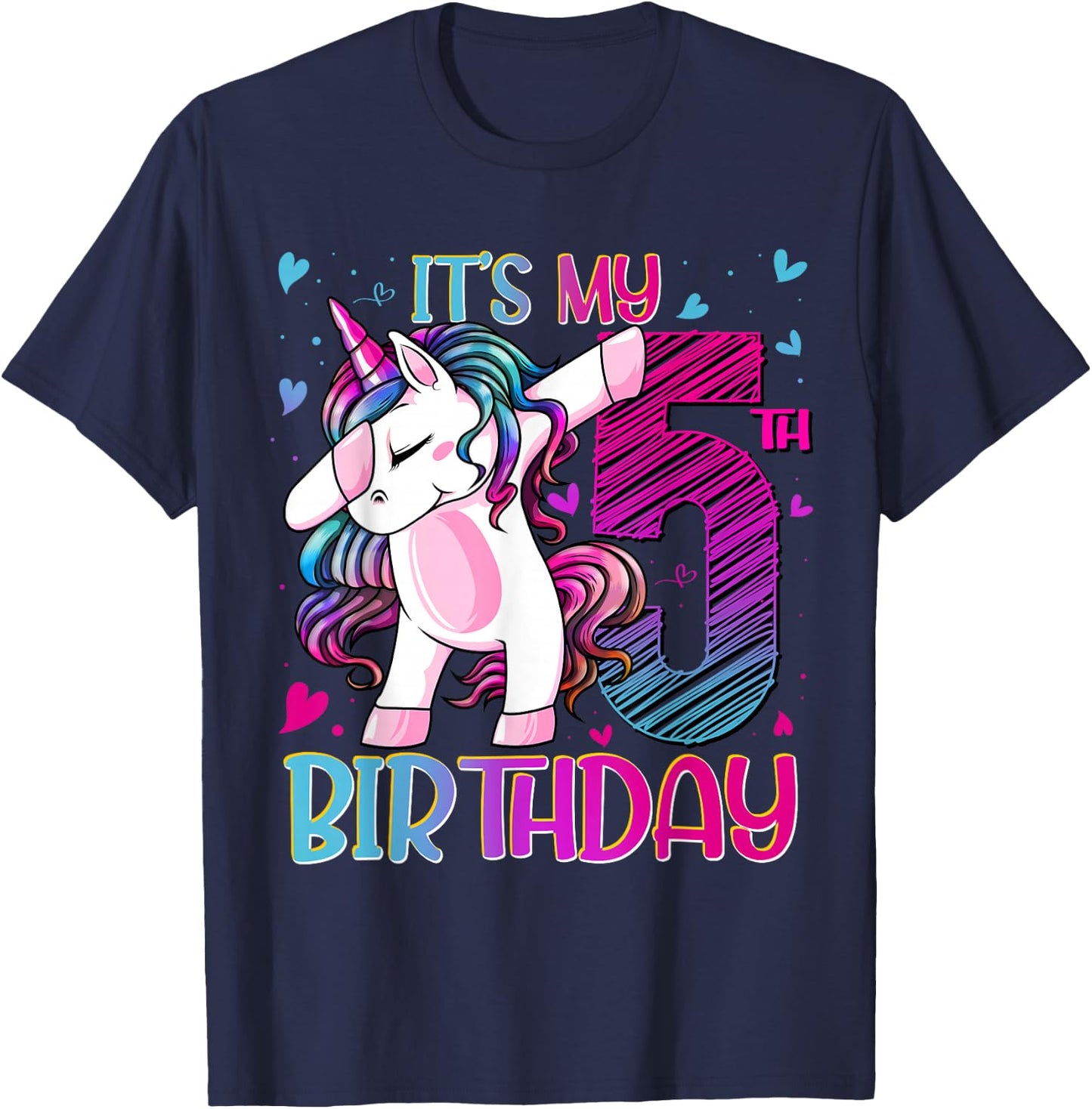 5 Year Old Unicorn Dabbing 5th Birthday Girl Unicorn Party T-Shirt - T-Shirt | Navy