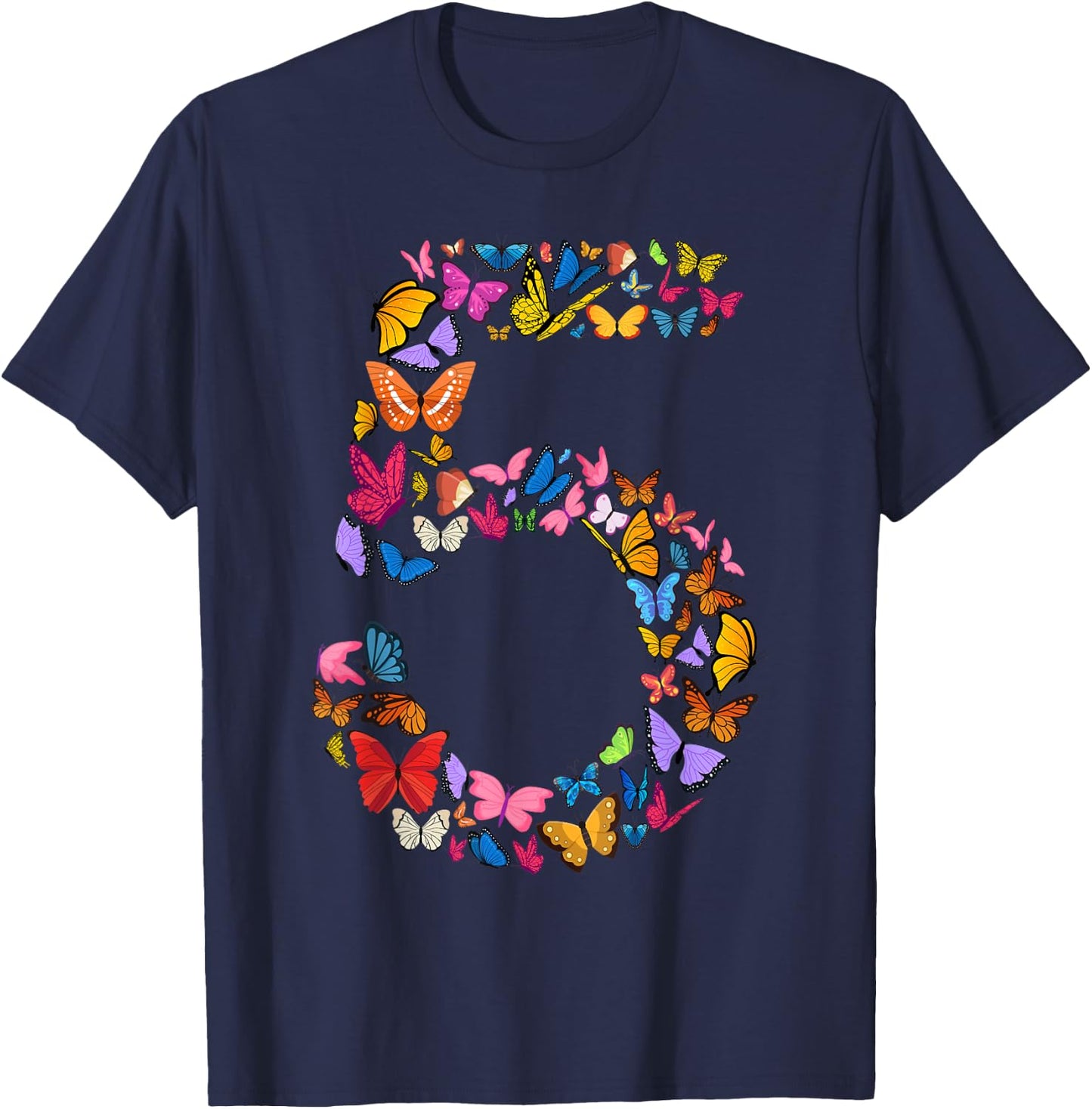 5th Birthday Butterflies 5 Years Old Girls Butterfly lover T-Shirt - T-Shirt | Navy
