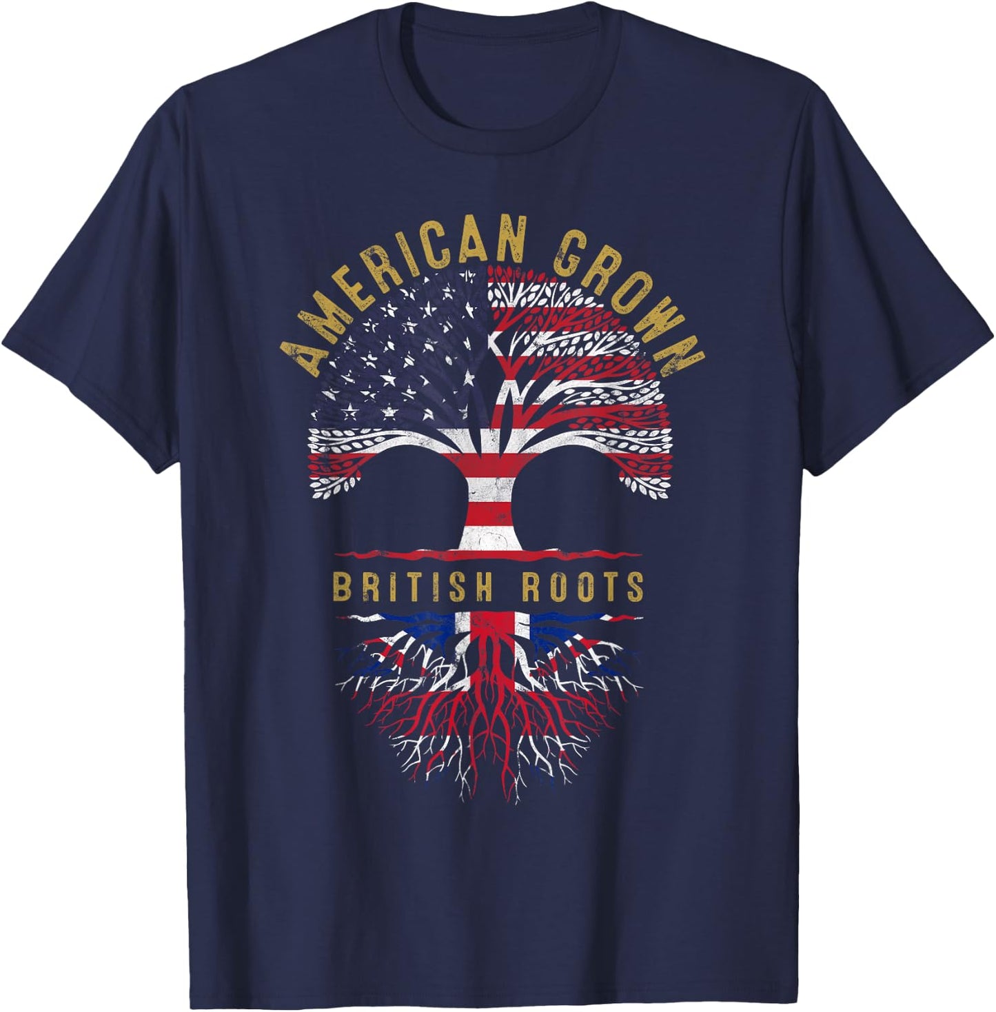 American Grown British Roots Tree Flag Family Heritage T-Shirt - T-Shirt | Navy