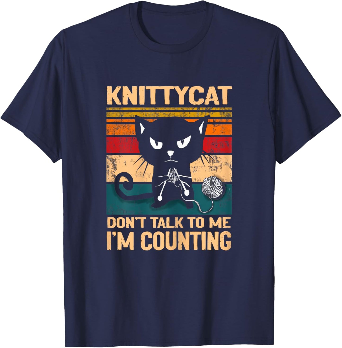 Black Cat Dont talk to me I´m counting Knitting Lover Knit T-Shirt - T-Shirt | Navy