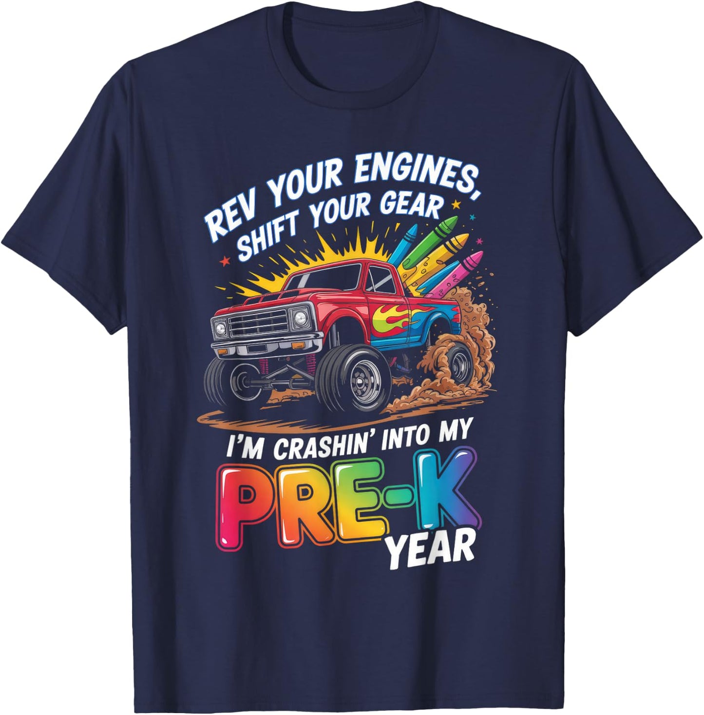 Back to School Pre-K Preschool Monster Truck First Day Boys T-Shirt - T-Shirt | Navy