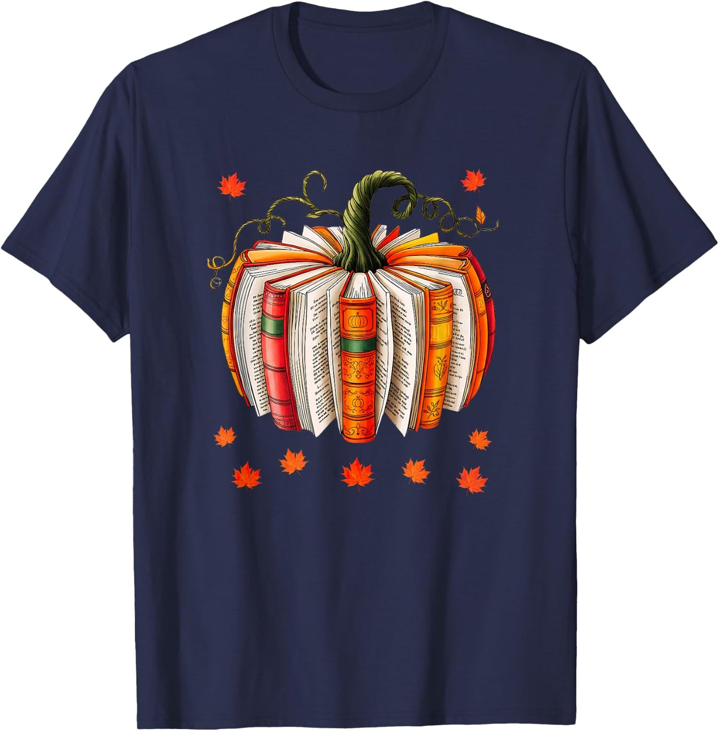 Book Lover Pumpkin Book Teacher Fall Halloween Thanksgiving T-Shirt - T-Shirt | Navy