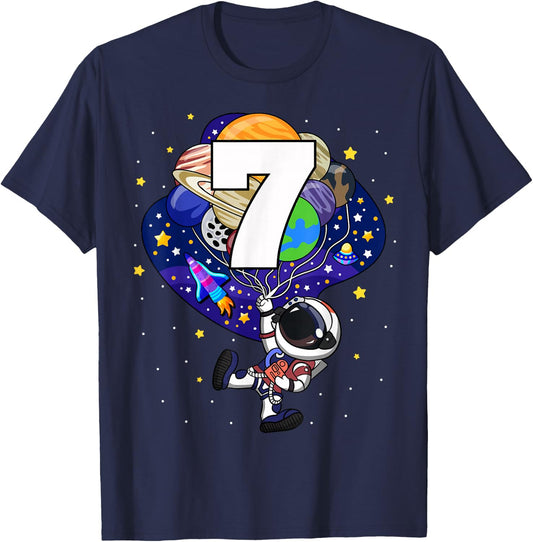 Space Astronaut 7th Birthday Boy Number 7 Seven Year Old T-Shirt - T-Shirt | Navy