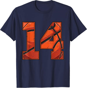Basketball 14th Birthday Boy Girl Fourteen 14 Years Old Bday T-Shirt - T-Shirt | Navy