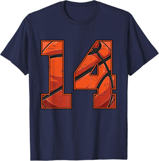 Basketball 14th Birthday Boy Girl Fourteen 14 Years Old Bday T-Shirt - T-Shirt | Navy