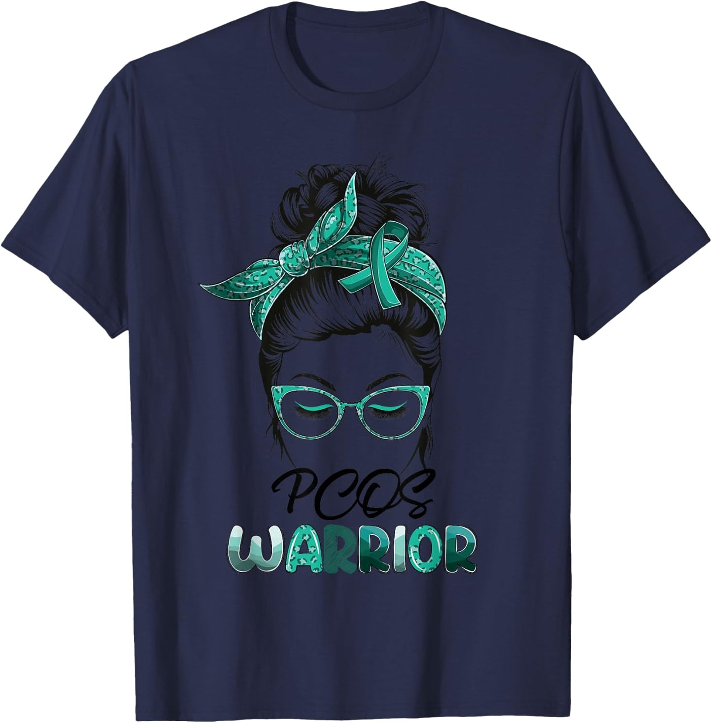 PCOS Warrior Messy Bun Survivor Believe Women Girls T-Shirt - T-Shirt | Navy