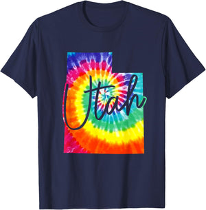 Utah Tie Dye State Map Pride Hippie Vintage Retro T-Shirt - T-Shirt | Navy