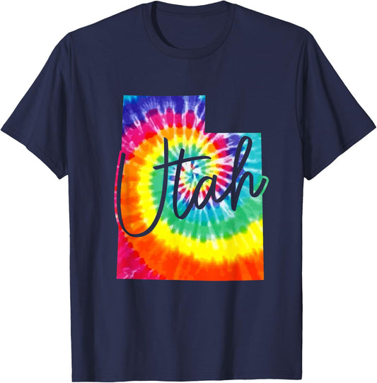 Utah Tie Dye State Map Pride Hippie Vintage Retro T-Shirt - T-Shirt | Navy