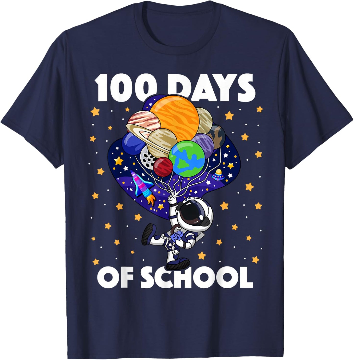 100 Days of School Astronaut Space Boys Kids 100th Day T-Shirt - T-Shirt | Navy