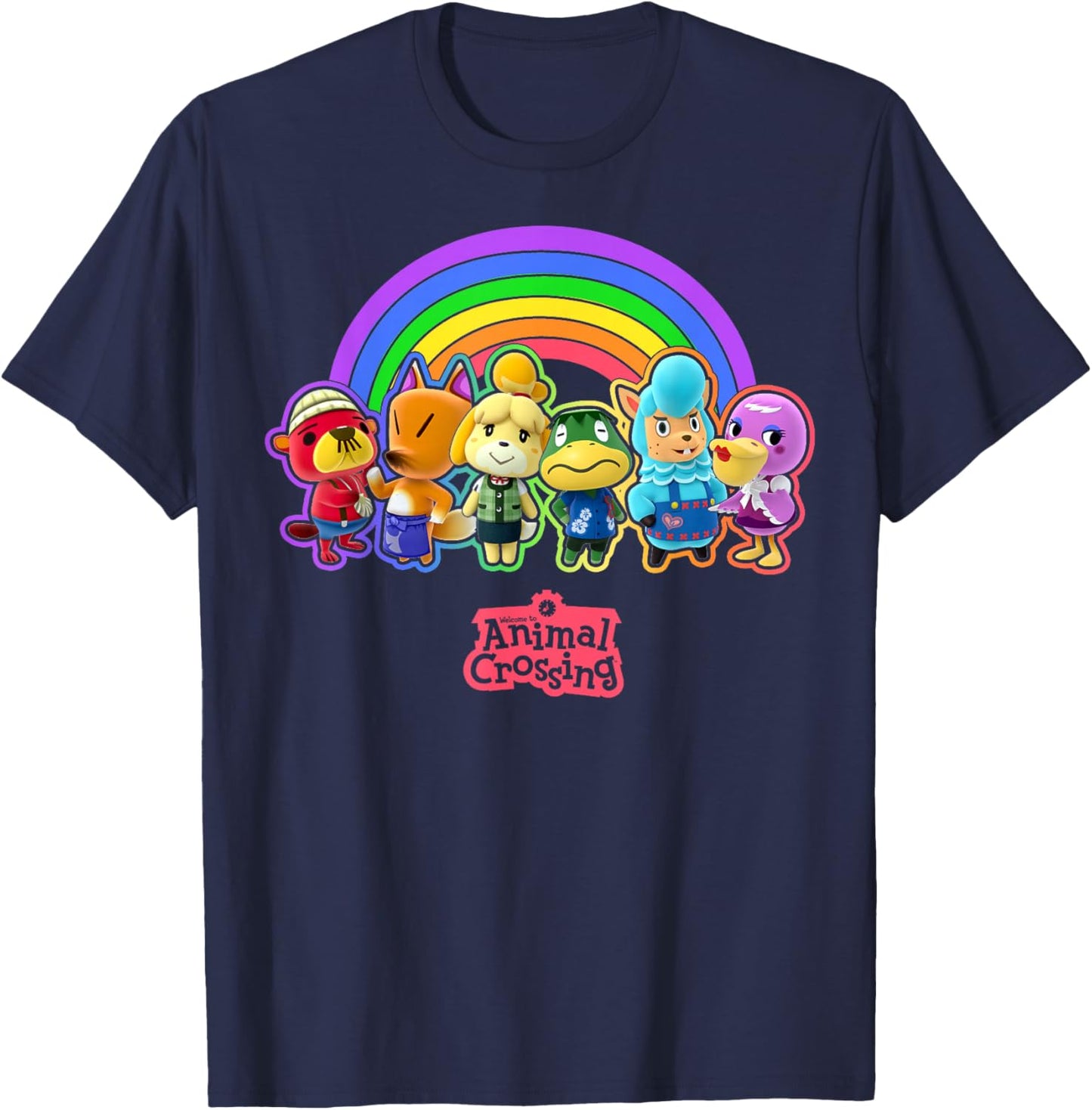 Animal Crossing Pride Rainbow Characters Nintendo Line Up T-Shirt - T-Shirt | Navy