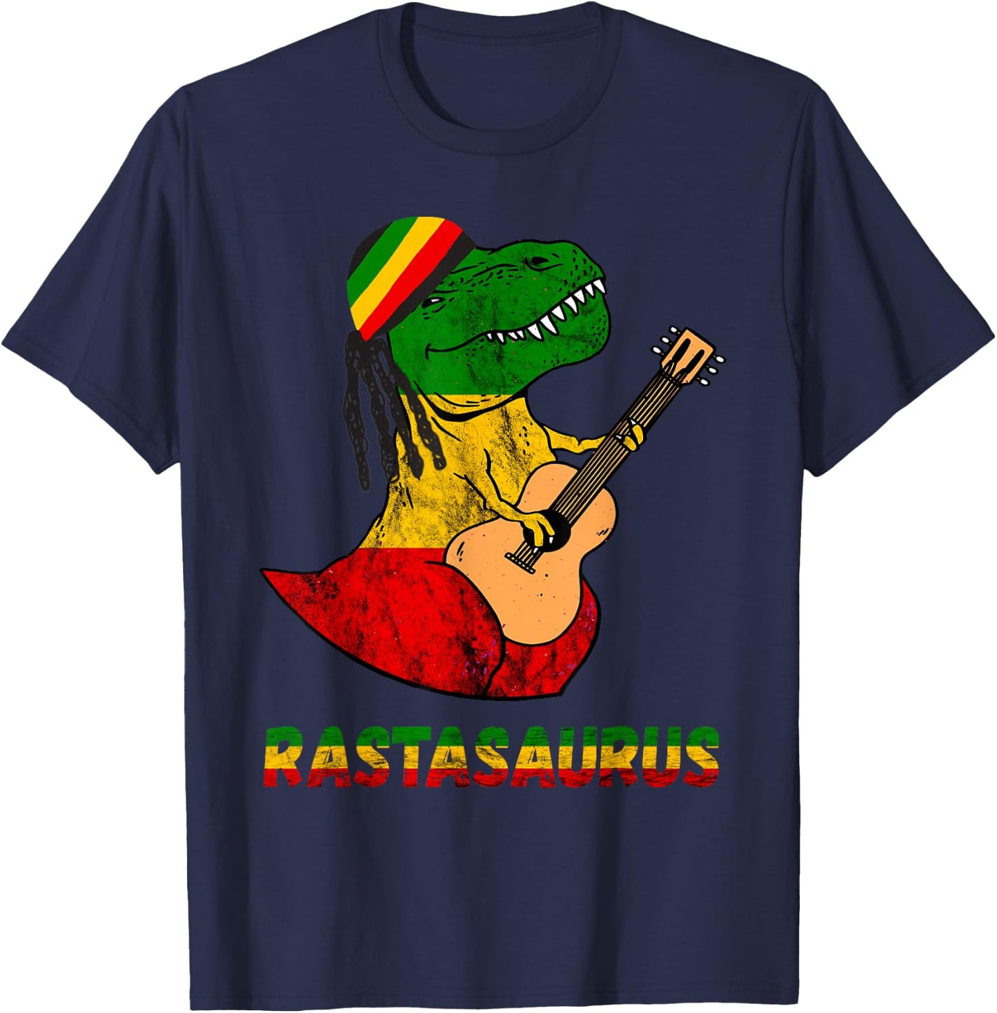 Rasta Dinosaur Reggae Music Jamaica Dino Rastafari T-Rex T-Shirt - T-Shirt | Navy