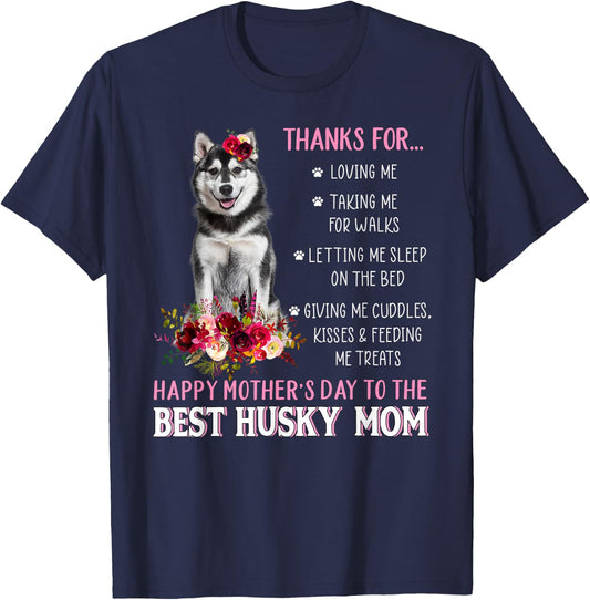 Floral Best Husky Mom Funny Dog Mom Lover Mother Day 2022 T-Shirt - T-Shirt | Navy