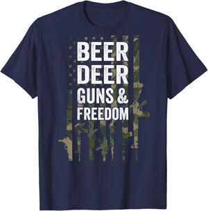 Beer Deer Guns & Freedom - Funny Buck Hunting CAMO - ON BACK Men T-Shirt - T-Shirt | Navy