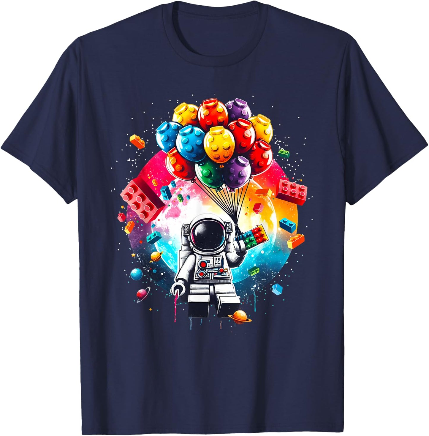 Space Astronaut Master Builder and Funny Building Blocks T-Shirt - T-Shirt | Navy