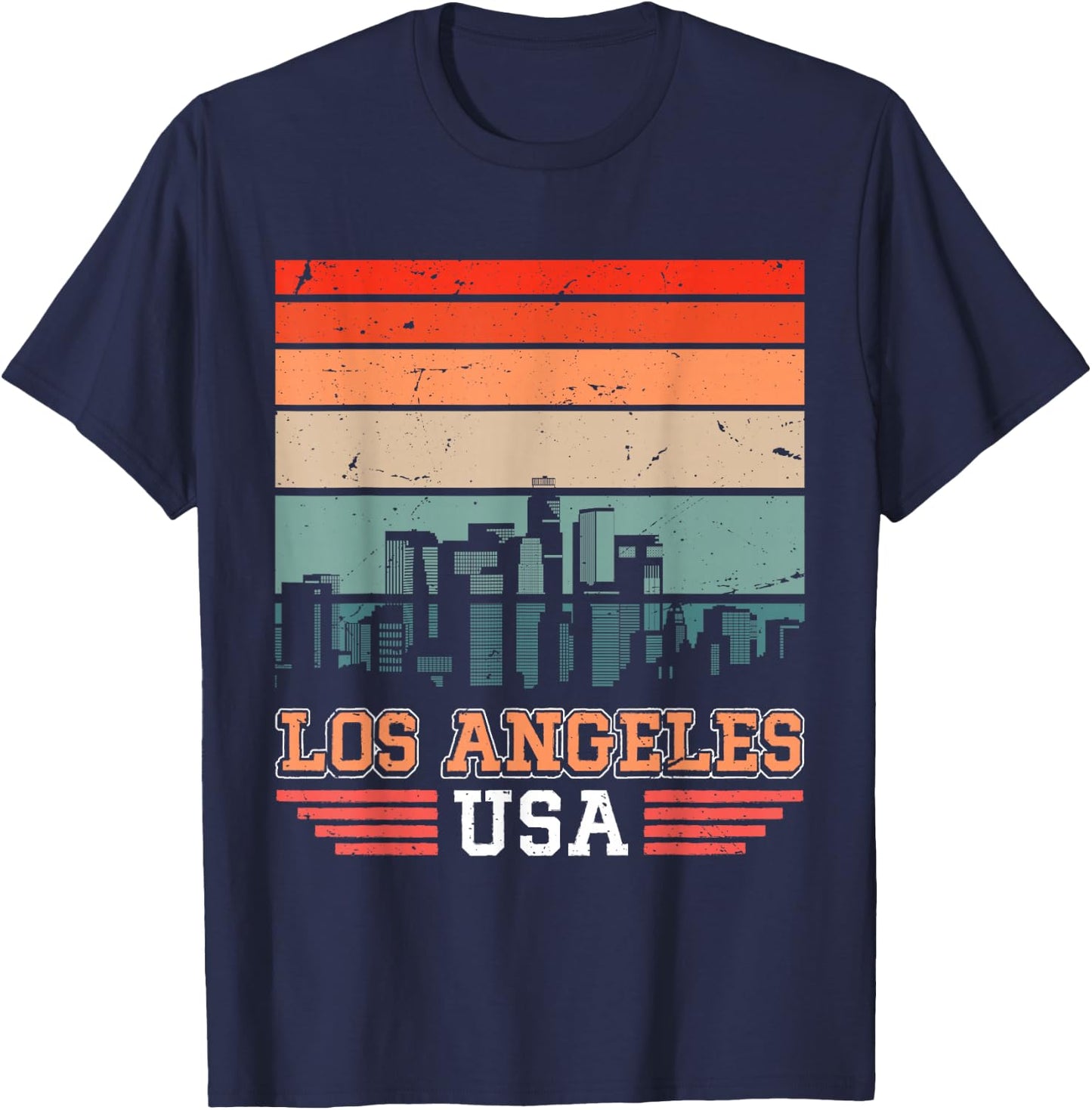 Los Angeles USA Retro Vintage Sunset Skyline Los Angeles T-Shirt - T-Shirt | Navy