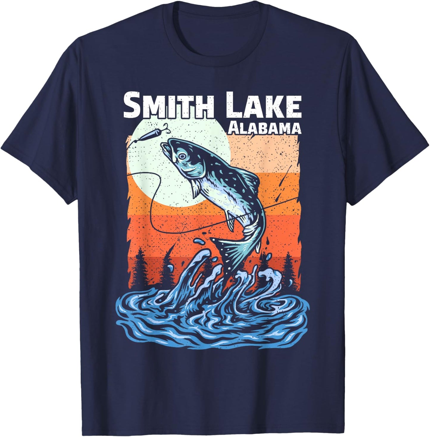 Summer Fishing Retro Sunset Alabama Smith Lake Women Kids T-Shirt - T-Shirt | Navy