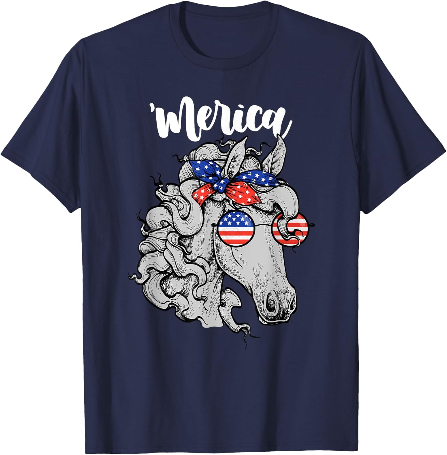 Patriotic Horse 4th Of July Merica American Flag USA Horse T-Shirt - T-Shirt | Navy