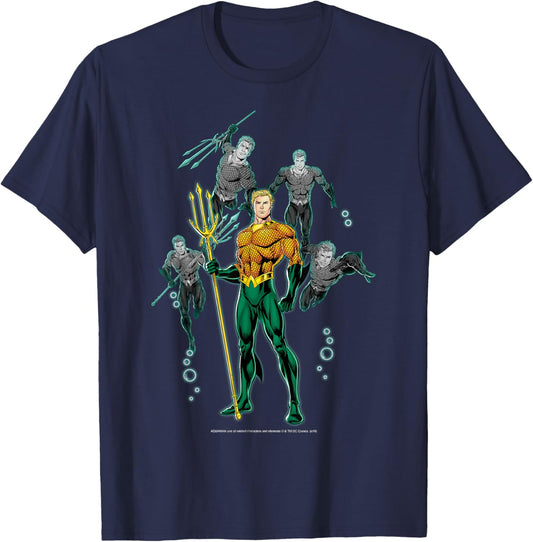 DC Comics Aquaman Poses Vintage Poster T-Shirt - T-Shirt | Navy