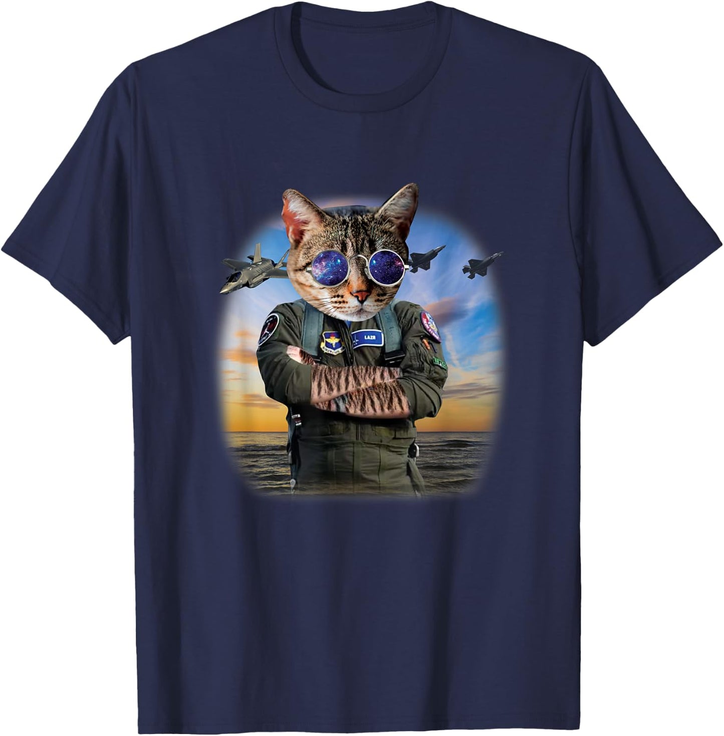 Funny Cat F22 Raptor Fighter Jet Aviator Air force gift Women Kids T-Shirt - T-Shirt | Navy