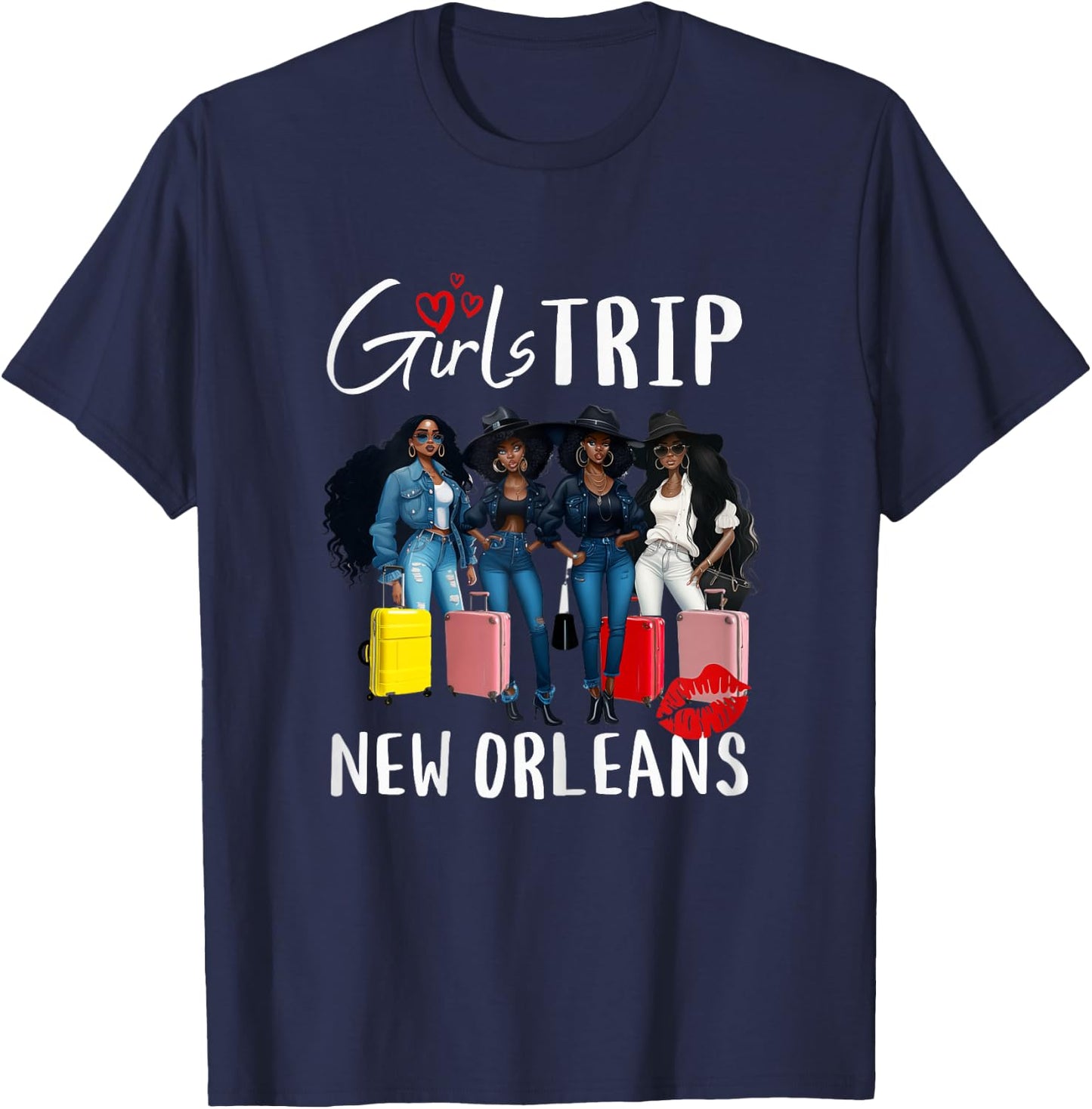 New Orleans Melanin Black Women Girls Trip Birthday Vacay T-Shirt - T-Shirt | Navy