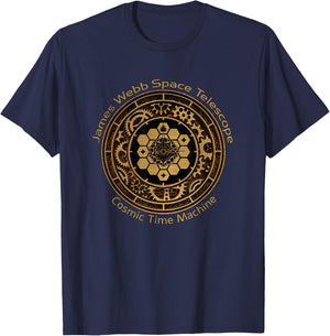 JWST James Webb Space Telescope Cosmic time Machine (Brass) T-Shirt - T-Shirt | Navy