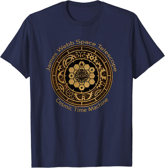 JWST James Webb Space Telescope Cosmic time Machine (Brass) T-Shirt - T-Shirt | Navy