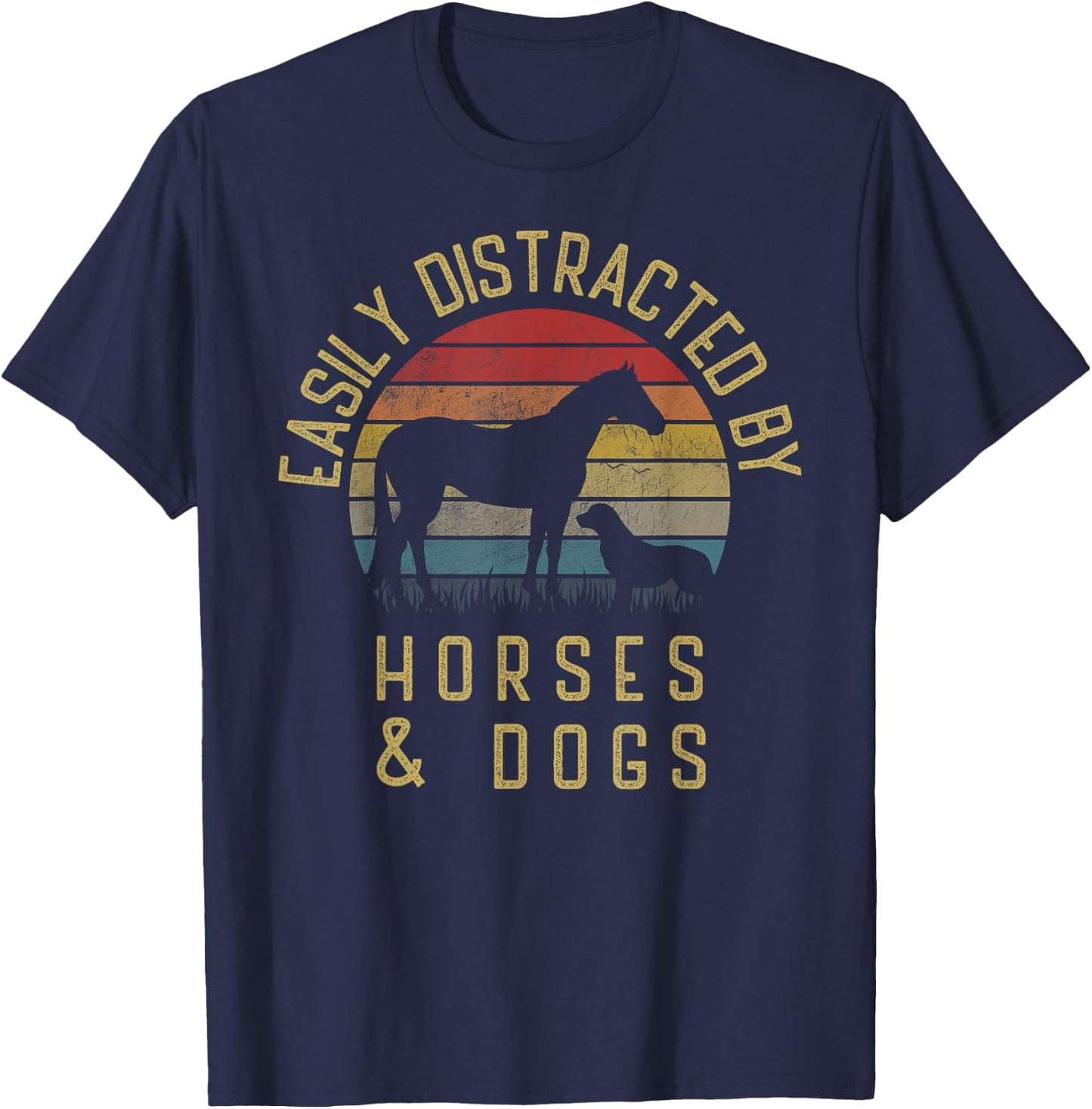 Easily distracted by horses and dogs I like heart horse dog Women Girls Kids T-Shirt - T-Shirt | Navy