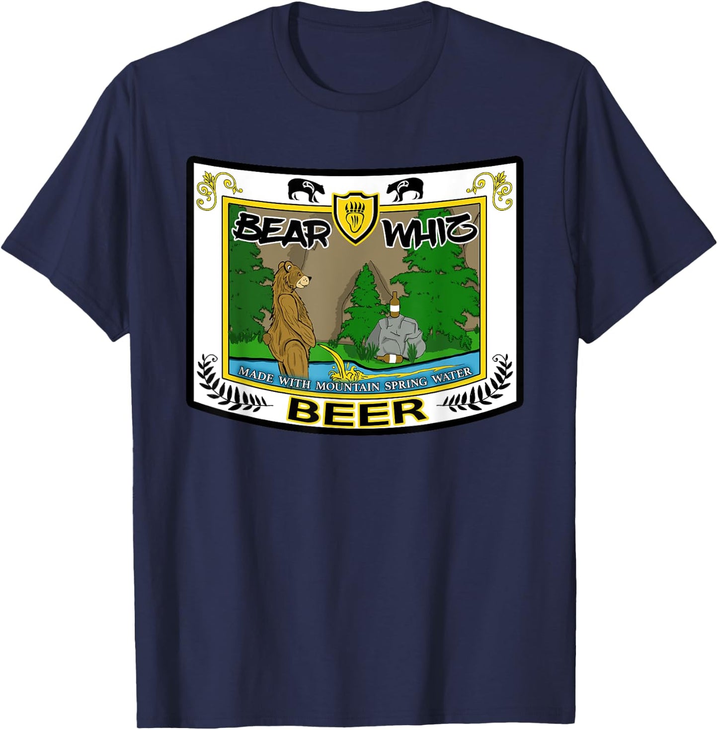 Funny Beer Label Bear Whiz Beer For The Outdoorsman T-Shirt - T-Shirt | Navy