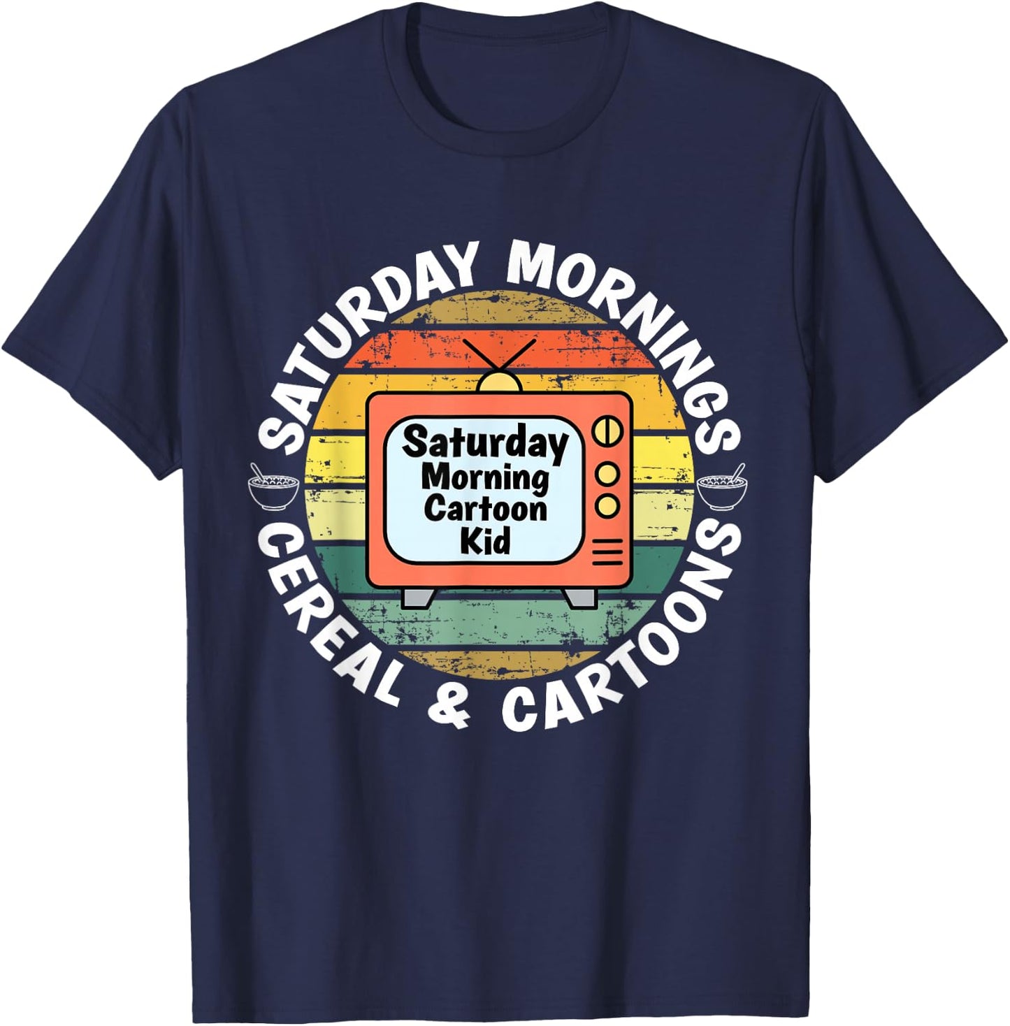 70s 80s 90s Retro Kid Saturday Mornings Cereal and Cartoons T-Shirt - T-Shirt | Navy