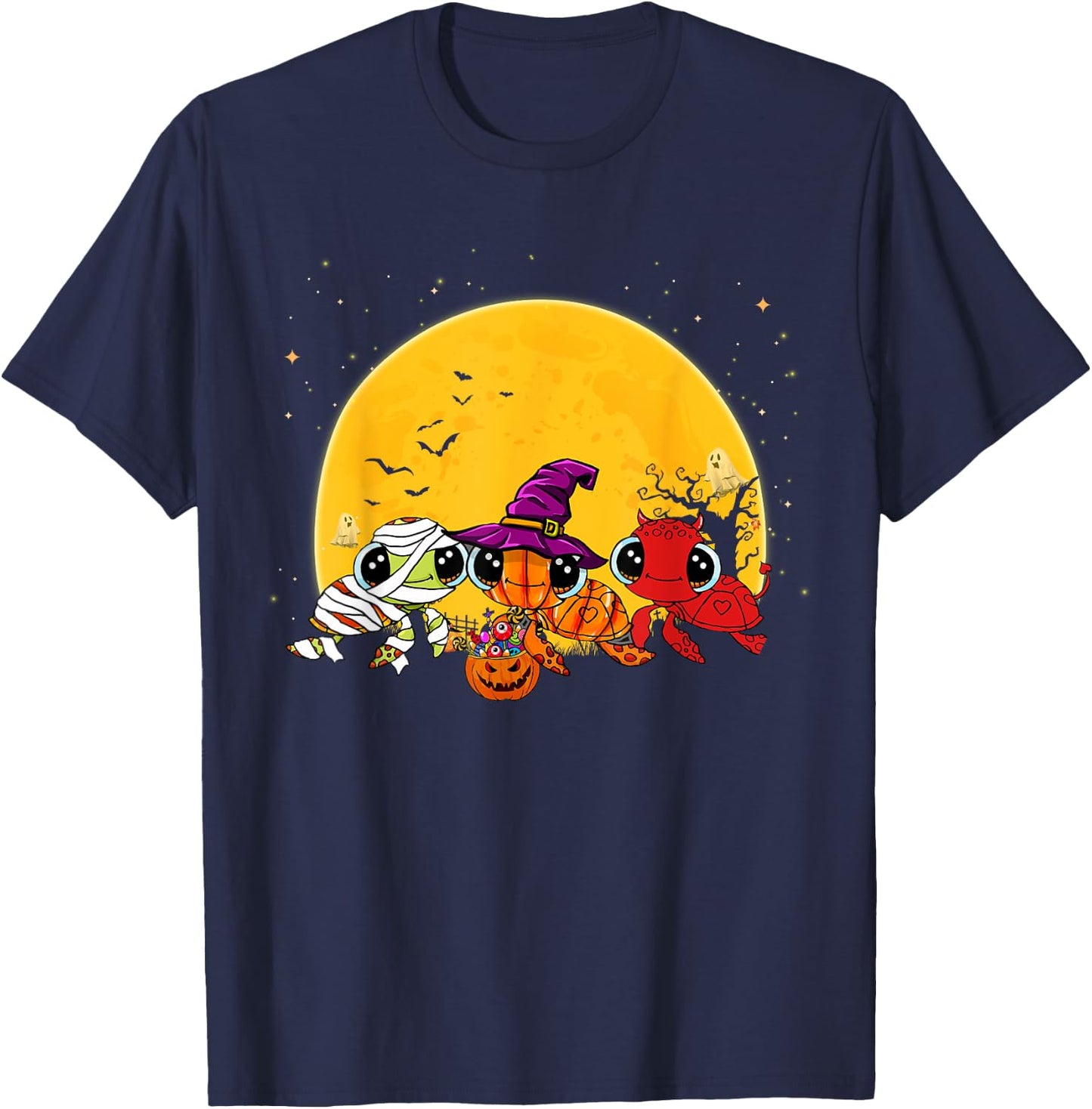 Spooky Sea Turtle Witch Pumpkin Devil Halloween Costume T-Shirt - T-Shirt | Navy