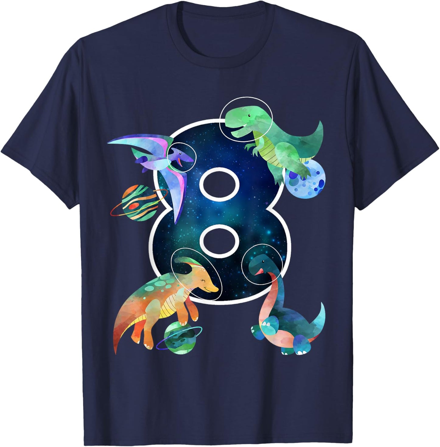 Kids Astronaut Outer Space Dinosaurs 8th Birthday Boy Gift T-Shirt - T-Shirt | Navy