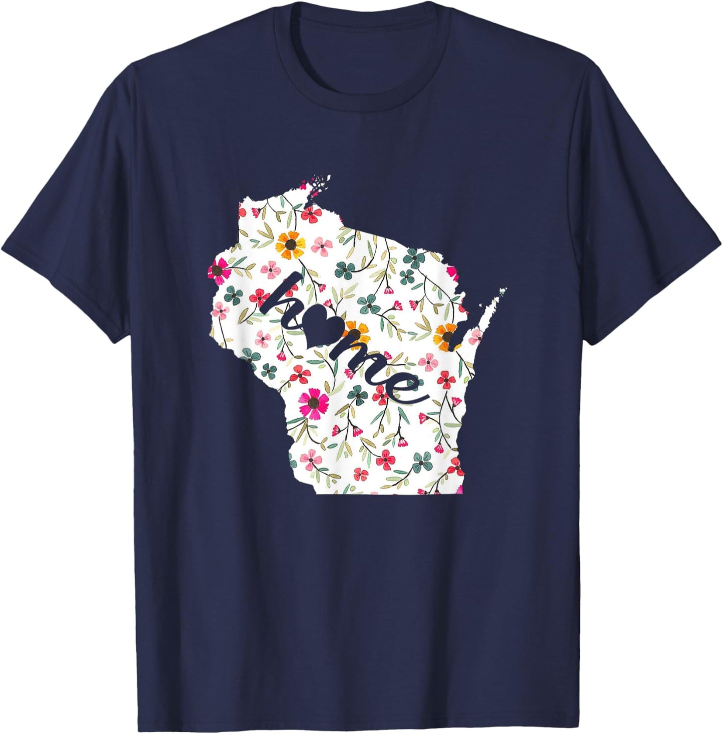 Floral Wisconsin Home T-Shirt - T-Shirt | Navy