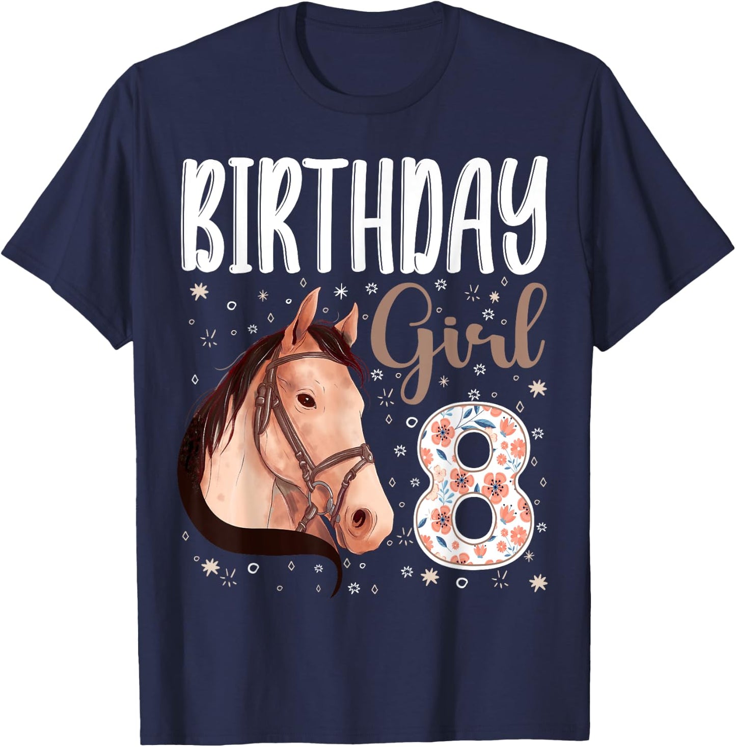 horse Animal Lovers 8th Birthday Girl B-day 8 year old T-Shirt - T-Shirt | Navy