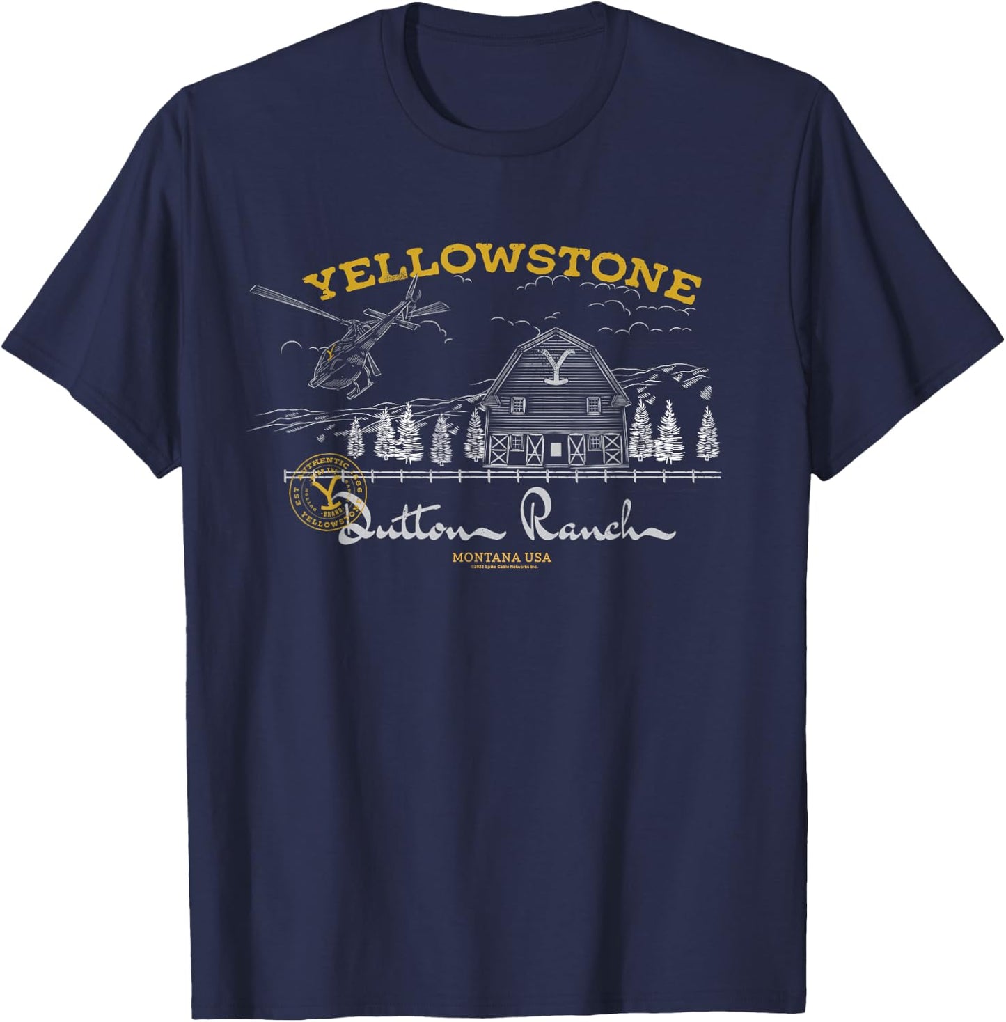 Yellowstone Dutton Ranch Helicoptor Small T-Shirt - T-Shirt | Navy