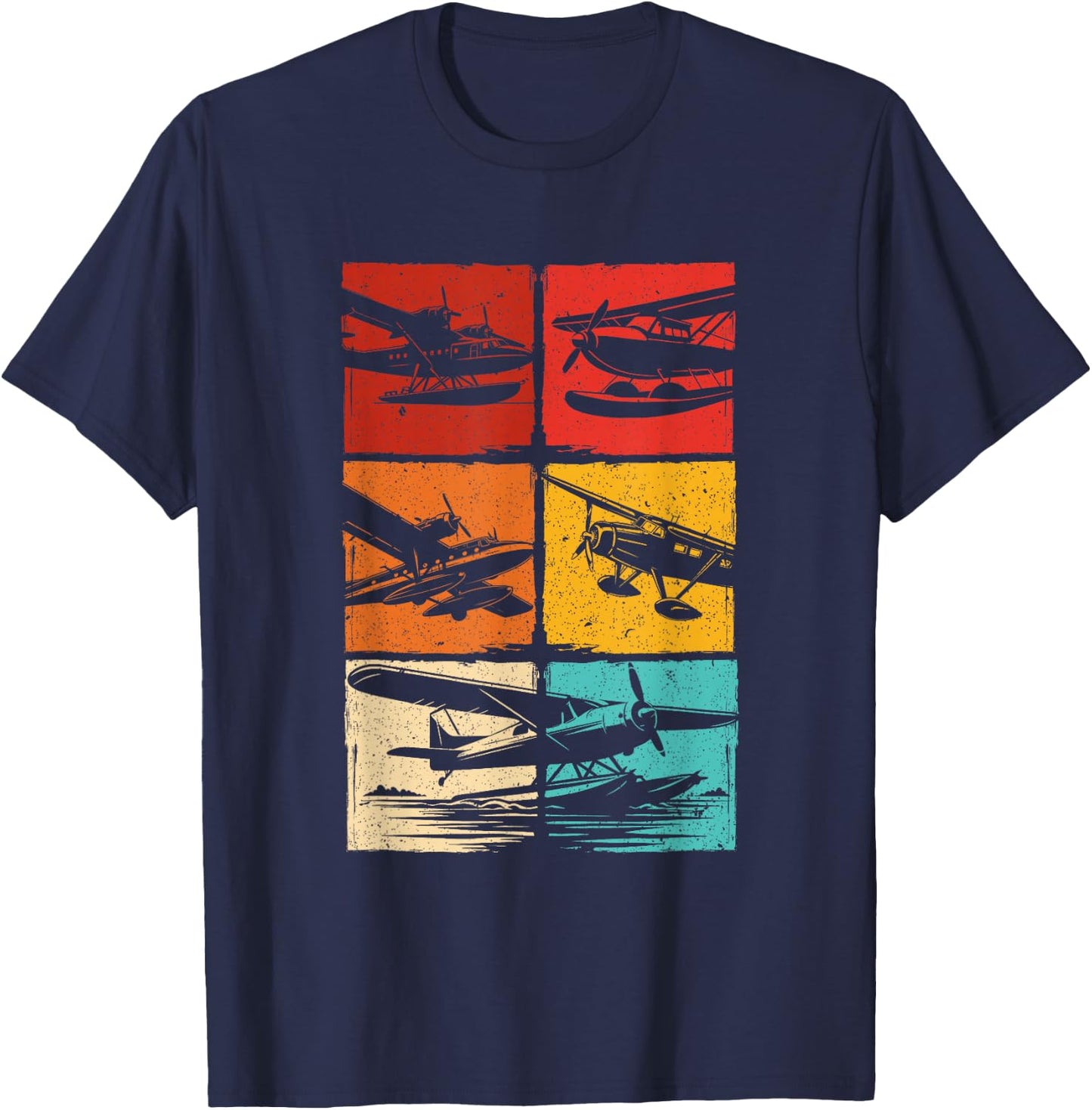 Seaplane Colorful Grid T-Shirt - T-Shirt | Navy