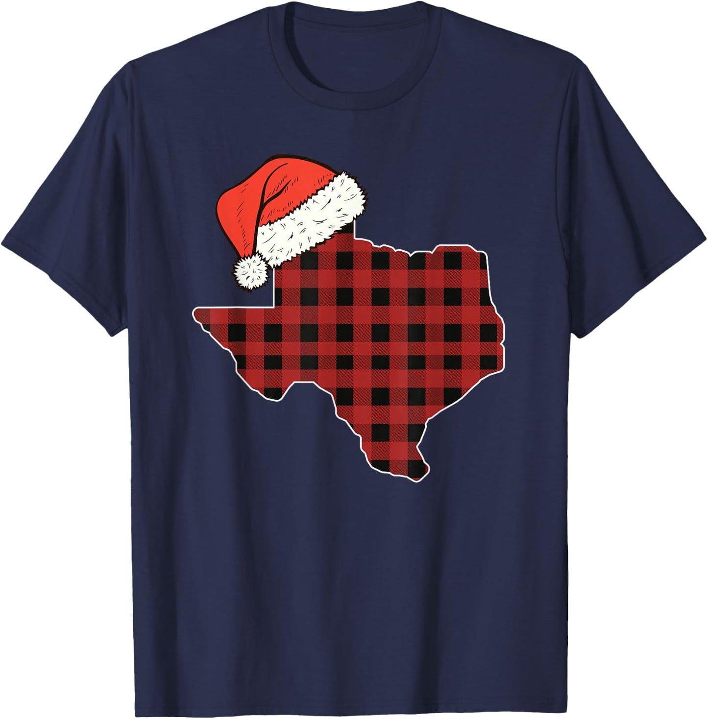 Texas Plaid Christmas Santa Hat Holiday Matching T-Shirt - T-Shirt | Navy