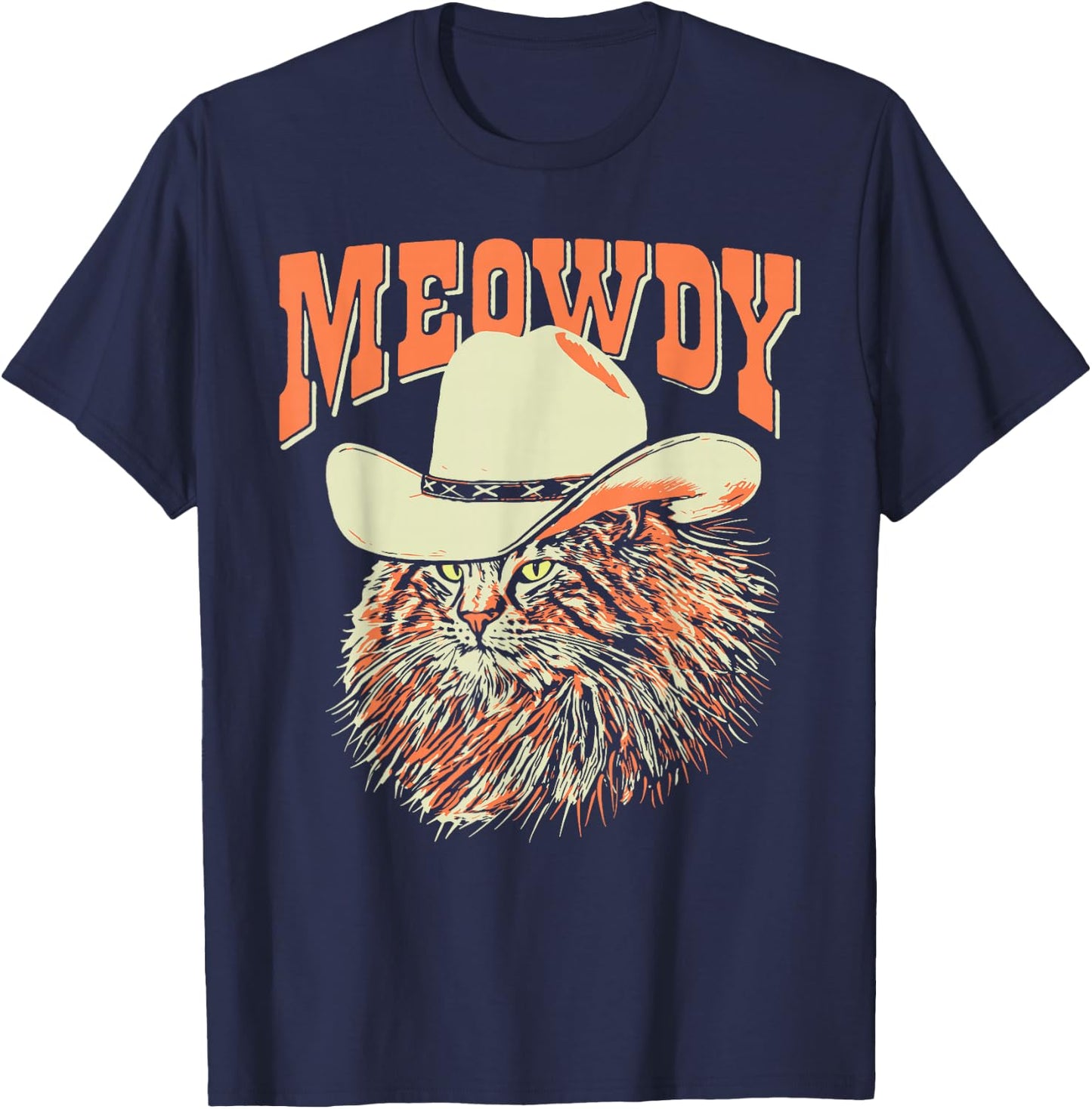 Southern Timbers Meowdy! Funny Country Music Cat Cowboy Hat Vintage Brown T-Shirt - T-Shirt | Navy