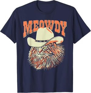 Southern Timbers Meowdy! Funny Country Music Cat Cowboy Hat Vintage Brown T-Shirt - T-Shirt | Navy