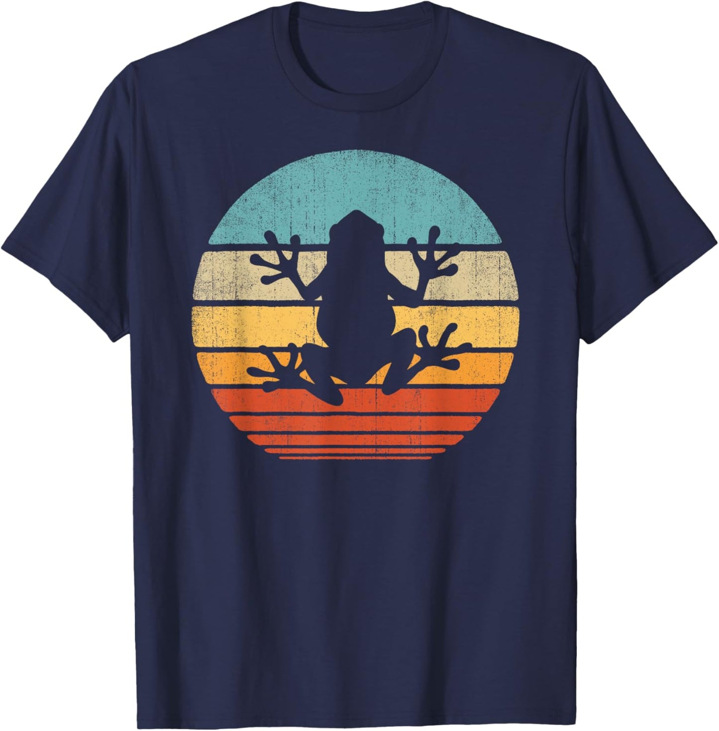 Frog Retro Vintage 60s 70s Sunset Amphibian Animal Men Women T-Shirt - T-Shirt | Navy