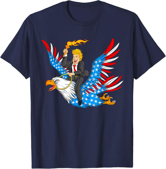 Trump On USA Eagle Cute US 4th Of July Funny American Gift Kids Men T-Shirt - T-Shirt | Navy