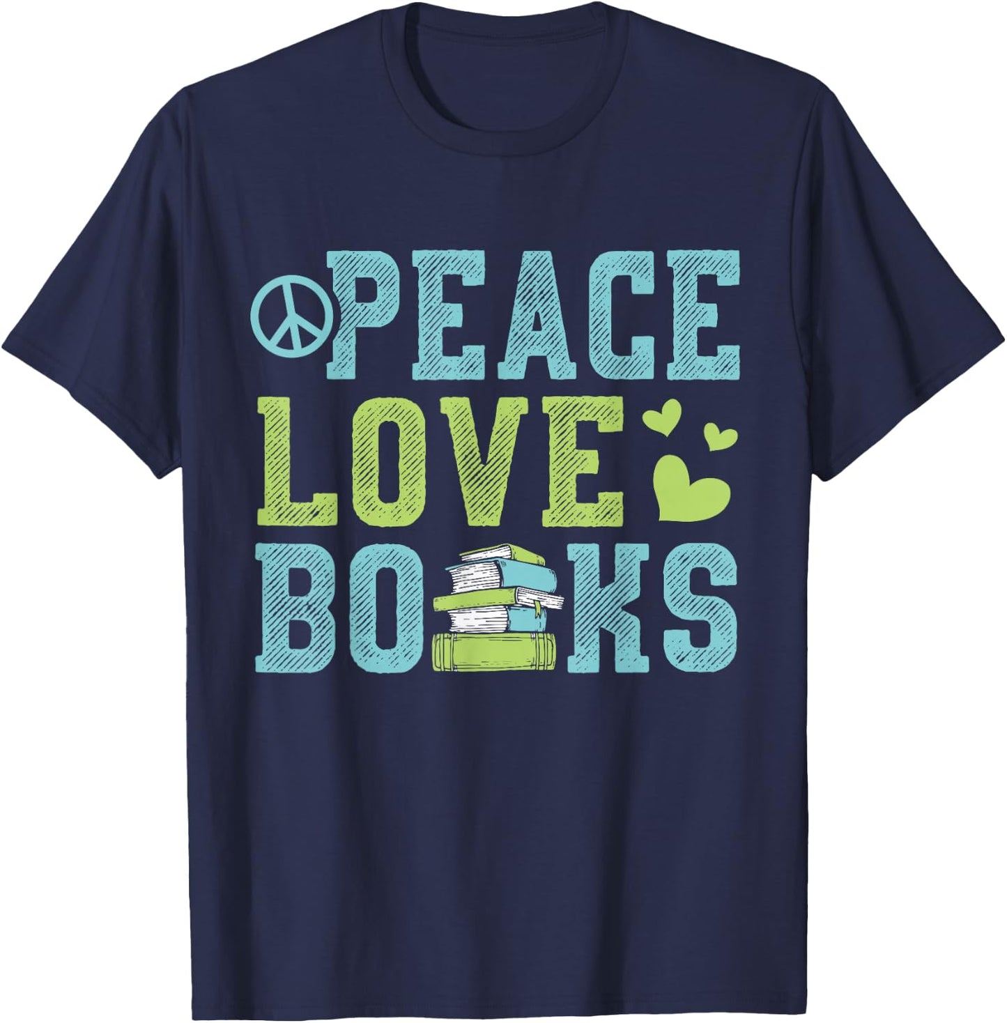 Books Peace Love Bookworm Book Nerd Book Lover Reading Gift T-Shirt - T-Shirt | Navy